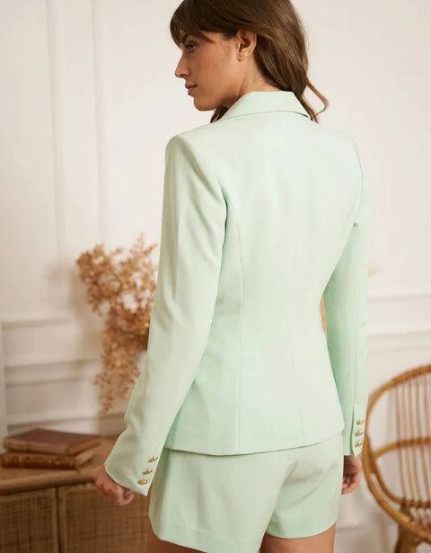Timeless Fitted Double-Breasted Suit Jacket with Gold Buttons Water Green