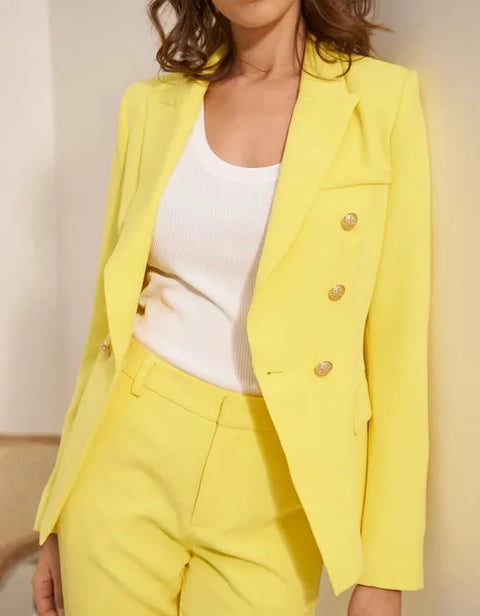 Timeless Fitted Double-Breasted Suit Jacket with Gold Buttons Yellow-Jacket-Attentif Paris-S-Yellow-Urbanheer