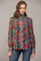 Tucked Yoke Detail Standing Collar Blouse-Blouse-FATE-S-TEAL GREEN MULTI-Urbanheer
