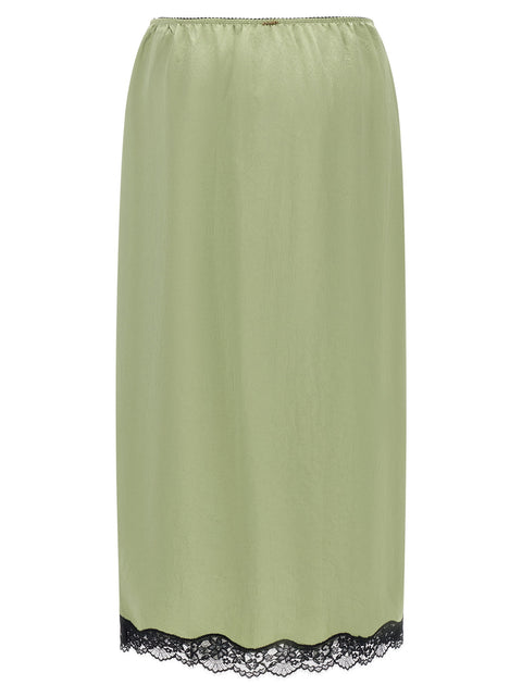 Twin Set Satin Froissé And Lace Skirt