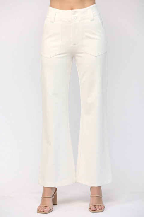 Two Front Plcket Ponte Flare Pants-Pants-FATE-S-CREAM-Urbanheer