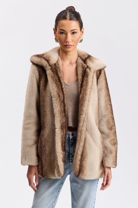 Two-Tone Faux-Fur High-Neck Coat