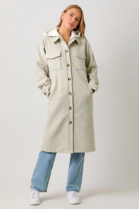 josemoon 今季 新作HOODIE URALE TREMCH COAT Twofer Hoodie Solid Coat Oatmeal from Mystree exclusive at Urbanheer.