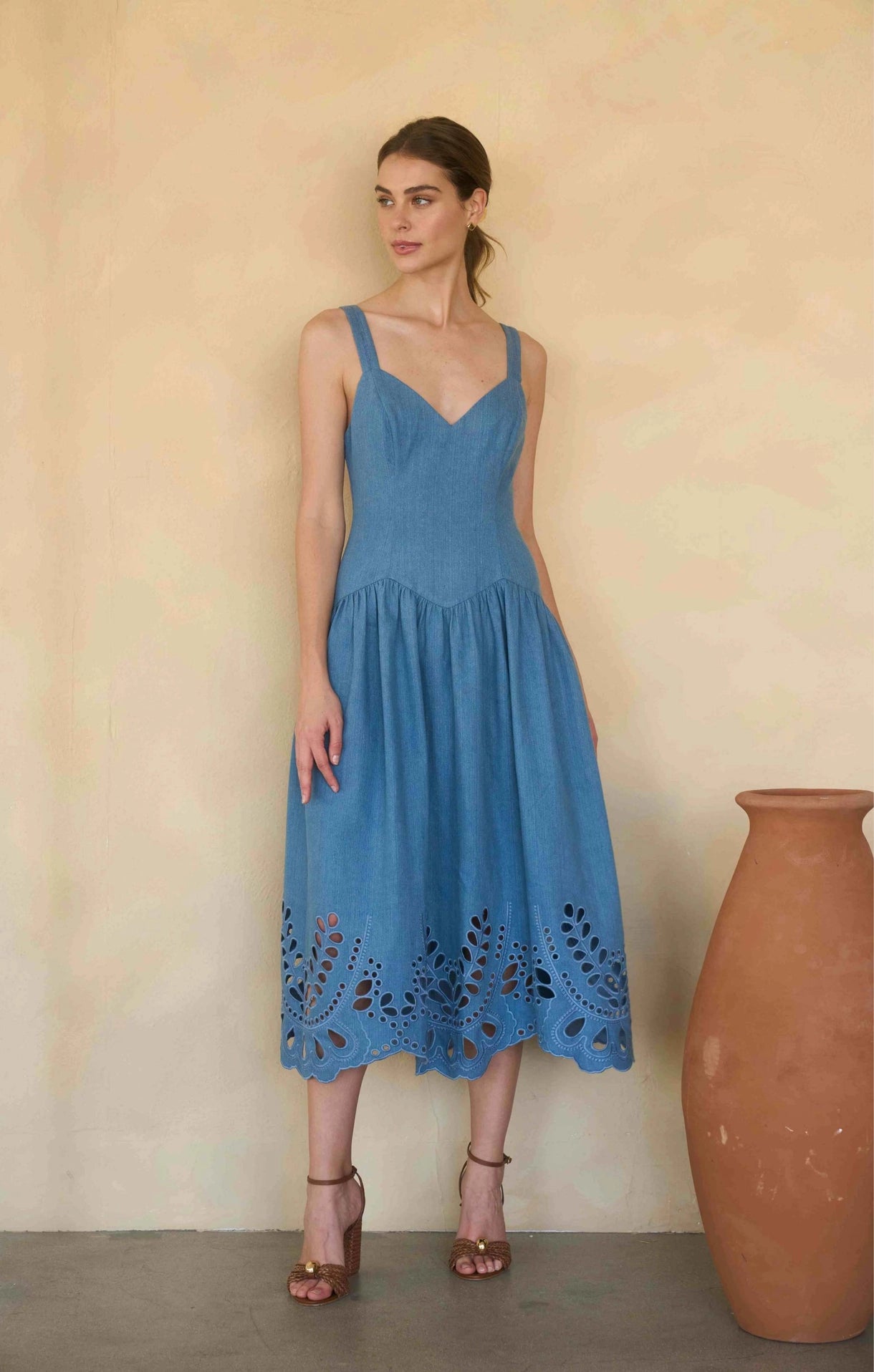white christmas dresses RAW ELEGANCE DENIM MIDI DRESS l FREEMARKET main image 0