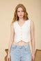 V Neck Sleeveless Button Down Linen Vest Top