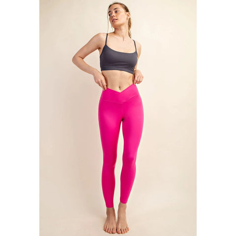 V Waist Full Length Leggings Sonic Pink-Leggings-Rae Mode-S-Urbanheer