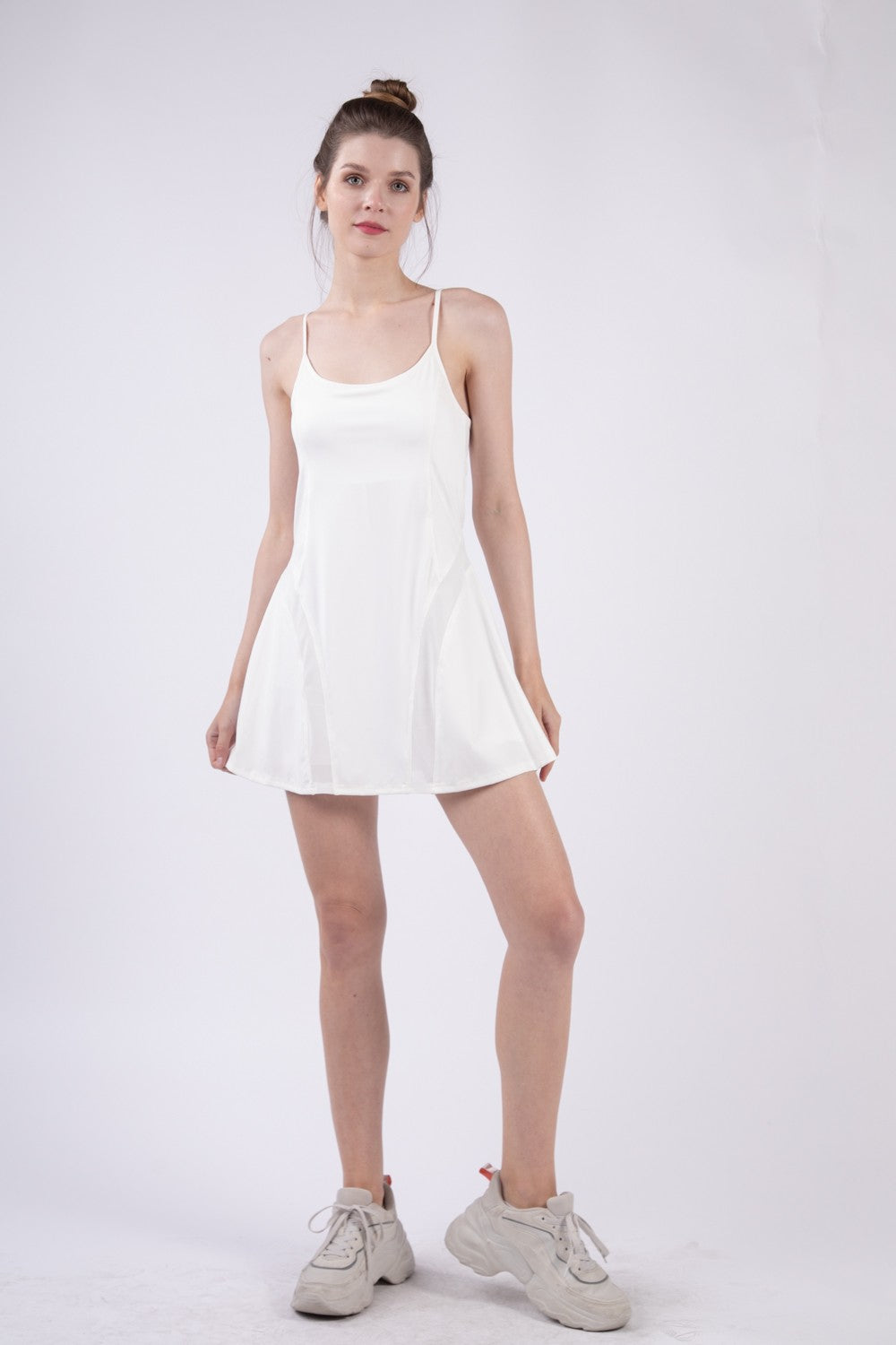 Very J Very J White Tennis Dress Built in Shorts Padded Bra Adjustable Active Mini | Sz: S