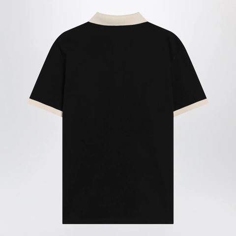 Valentino Black cotton piqué polo shirt with Vgold