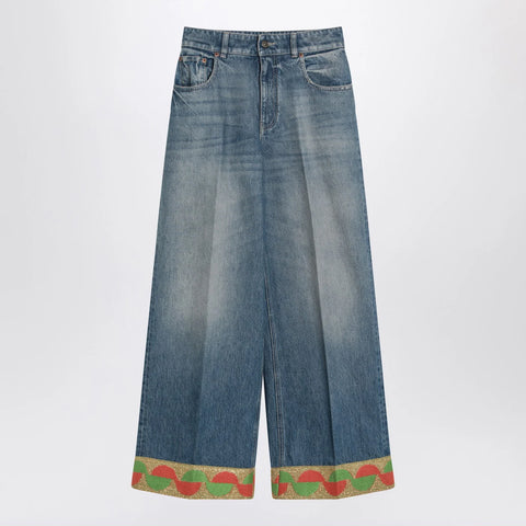 Valentino Blue washed jeans with jacquard bottoms