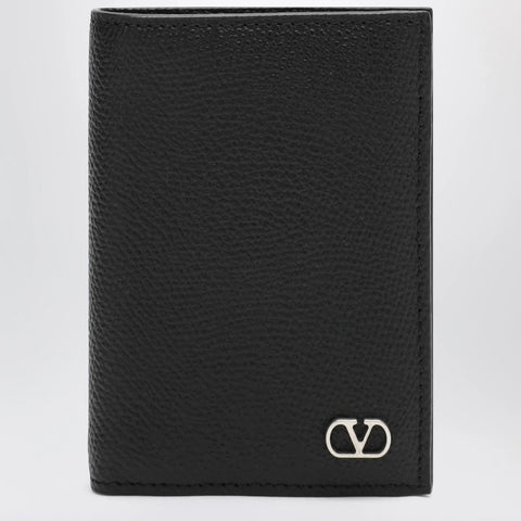 Valentino Garavani Black Vlogo grained leather card holder