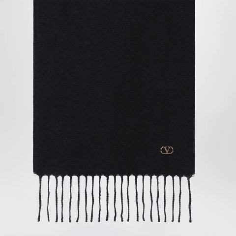 Valentino Garavani Black cashmere scarf with VLogo detail