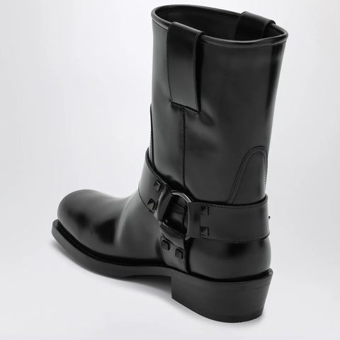 Valentino Garavani Black leather Biker Rockstud low boot