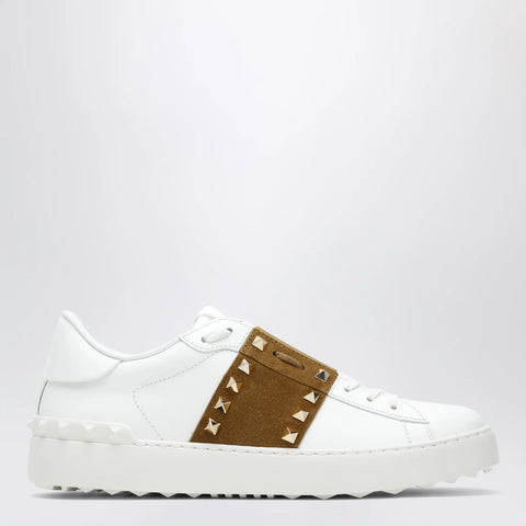Valentino Garavani Rockstud Untitled trainers in white leather/beige Havana