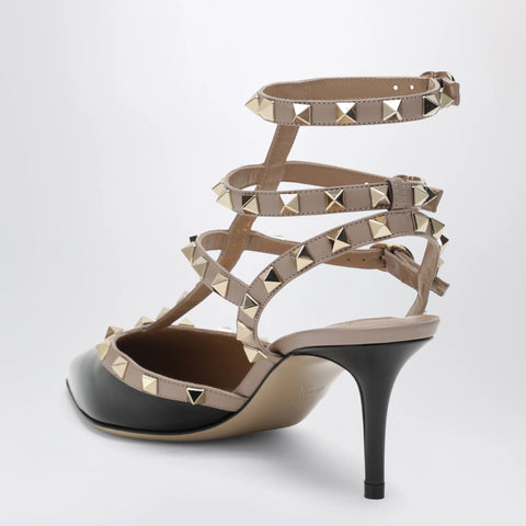 Valentino Garavani Rockstud strap pumps in patent leather, black/powder