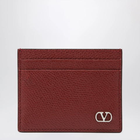 Valentino Garavani VLogo Signature card holder in grained calfskin, russet red