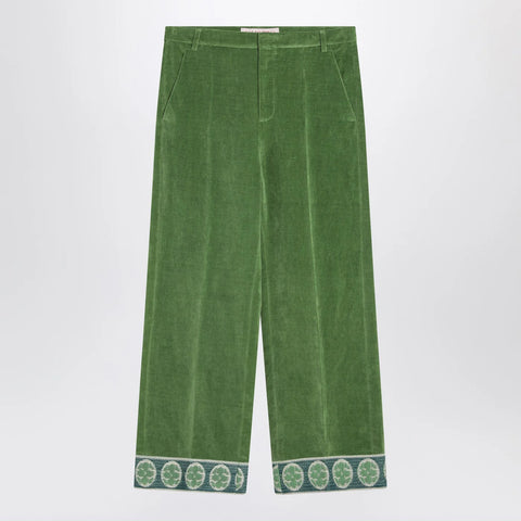 Valentino Green velvet trousers with jacquard hem