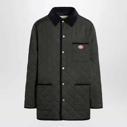 Valentino Olive green quilted jacket with VLogo patch