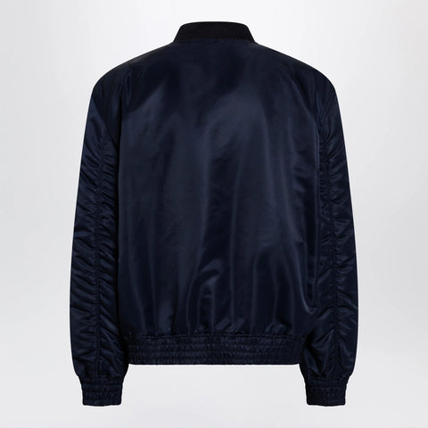 Valentino Shiny navy blue zip-up bomber jacket with Vlogo