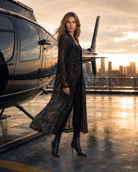Velvet Burnout Duster with Metallic Paisley Overlay