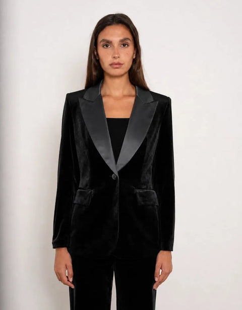 Velvet Fitted Velvet Tuxedo Blazer with Satin Lapel