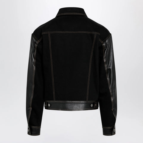 Versace Black Denim and Leather Bomber Jacket