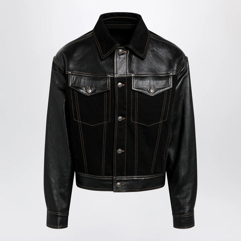 Versace Black Denim and Leather Bomber Jacket