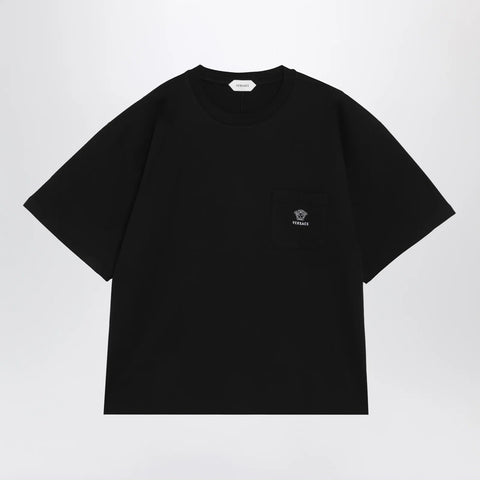 Versace Black cotton jersey T-shirt with Medusa embroidery