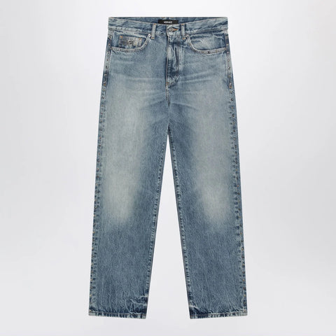 Versace Blue washed-effect jeans with small studs