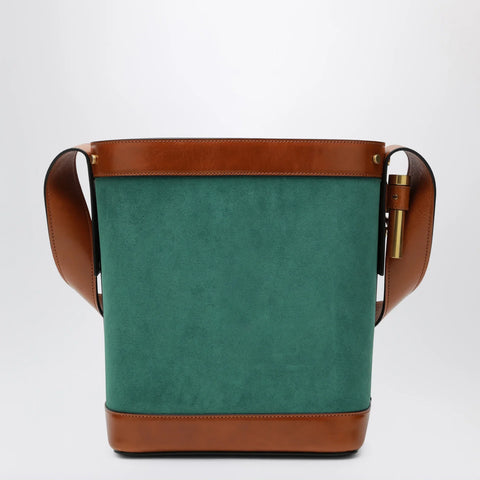 Versace Small Pivot bucket bag in green suede