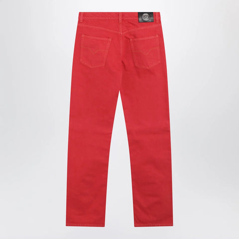 Versace Straight-leg cotton denim jeans in red