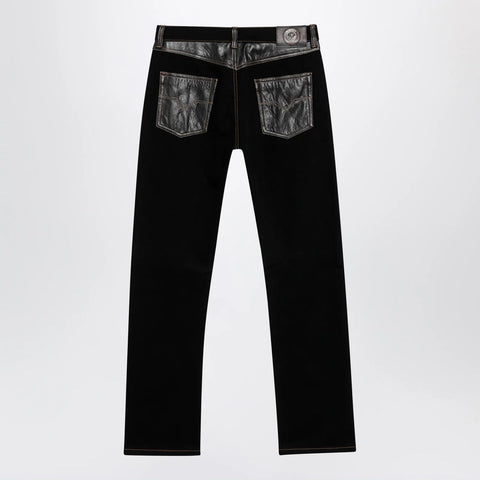 Versace Straight-leg denim and leather jeans in black