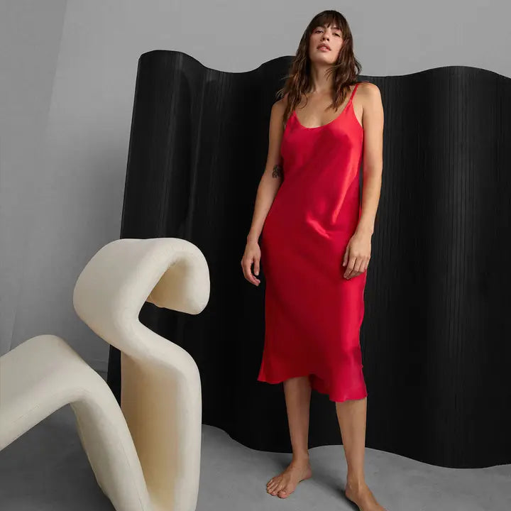 Washable Silk Bias Slip Dress Carmine Red from LUNYA exclusive at Urbanheer Washable Silk Bias Slip Dress Carmine Red from LUNYA exclusive at Urbanheer