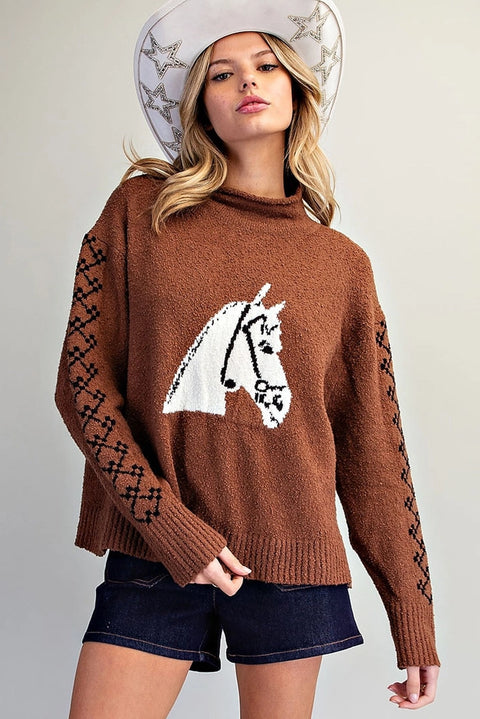 Western Horse Head Graphic Sweater