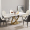 White Sintered Stone Dining Table with Gold Double-Ring Stainless Steel Base