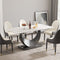 White Sintered Stone Dining Table with Moon-Shaped Stainless Steel Base