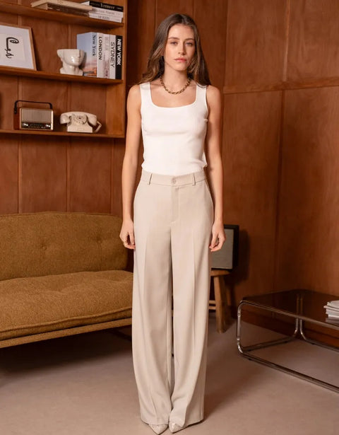 Wide-Cut Tailored Trousers