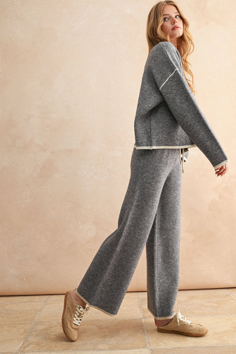 Wide Leg Sweater Pants in Grey
