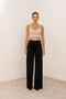 Wide Velvet Flowing Trousers with Double-Button Fastening