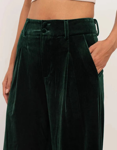 Wide Velvet Flowing Trousers with Double-Button Fastening