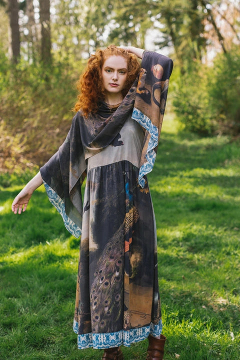 Wild Beauty Bohemian Bamboo Scarf with Peacock Print-Scarf-Market of Stars-68cm x 155cm-Urbanheer