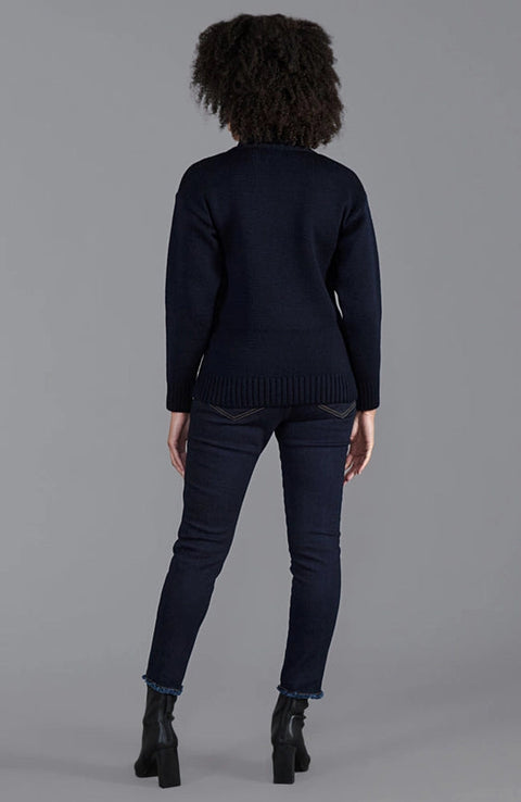 Womens 100% Chunky Merino Wool Submariner Roll Neck Jumper Navy-Jumper-Paul James Knitwear-S-Urbanheer