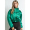 Women's Clothing Long Sleeve Satin Cropped Bomber Jacket Green-Jacket-KIWI-S-Green-Urbanheer