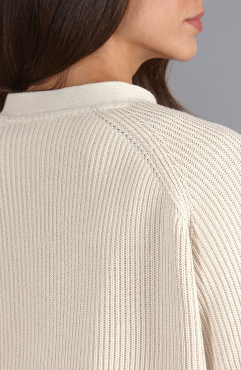Womens Cotton Oversized V Neck Ribbed Cardigan Ecru-Cardigan-Paul James Knitwear-S-Urbanheer