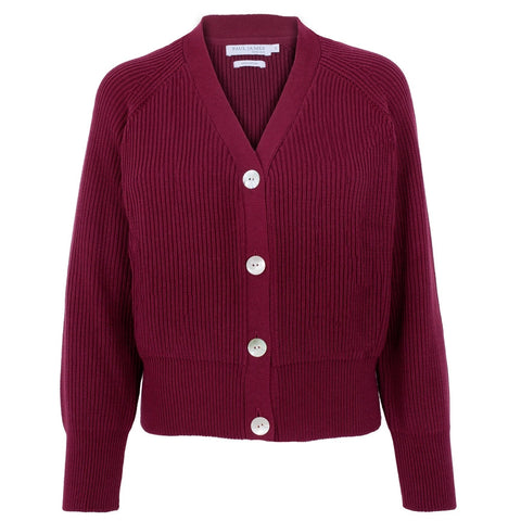Womens Cotton Oversized V Neck Ribbed Cardigan Rhododendron-Cardigan-Paul James Knitwear-M-Urbanheer