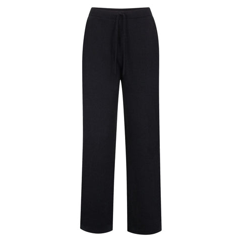 Womens Lambswool Knitted Trousers Black-Trousers-Paul James Knitwear-S-Regular-Urbanheer