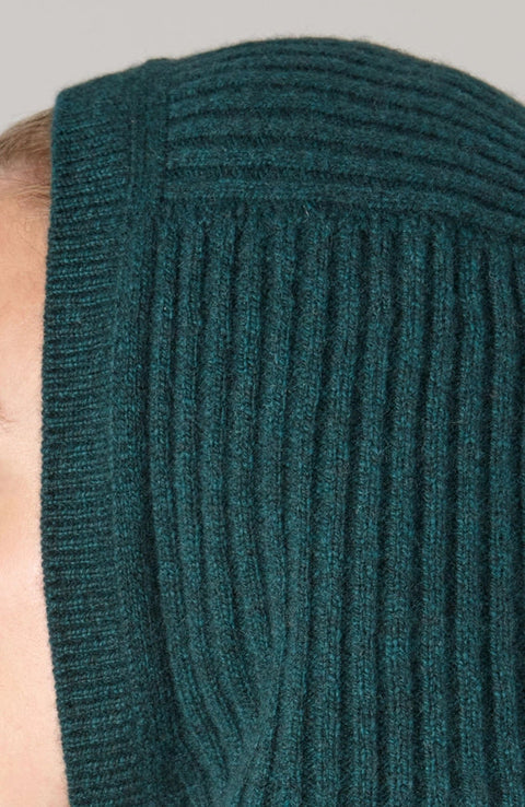Womens Merino Cashmere Ribbed Balaclava Forest Green-Balaclava-Paul James Knitwear-Forest Green-Urbanheer