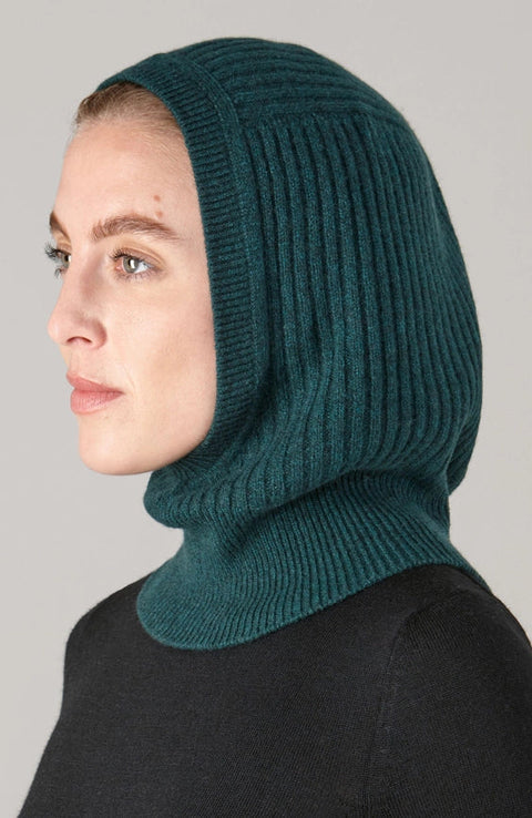 Womens Merino Cashmere Ribbed Balaclava Forest Green-Balaclava-Paul James Knitwear-Forest Green-Urbanheer