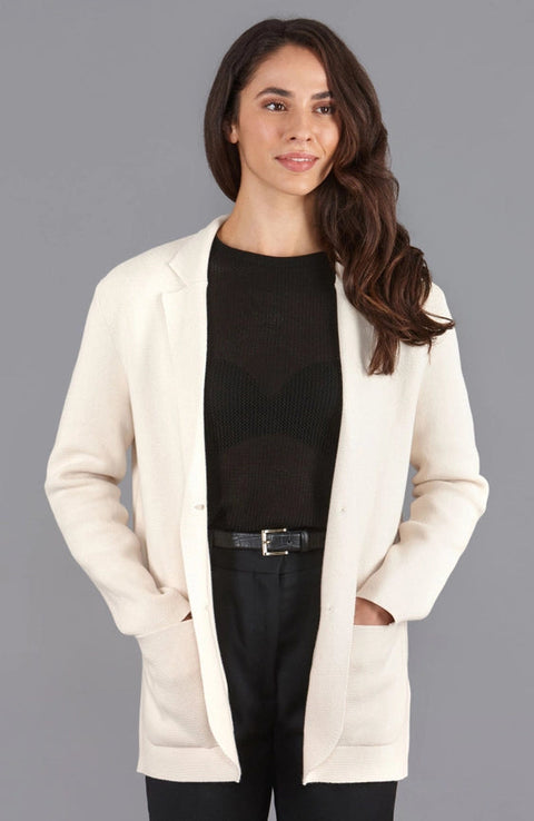 Womens Midweight Cotton Relaxed Fit Knitted Blazer Ecru-Blazer-Paul James Knitwear-XS-Regular-Urbanheer