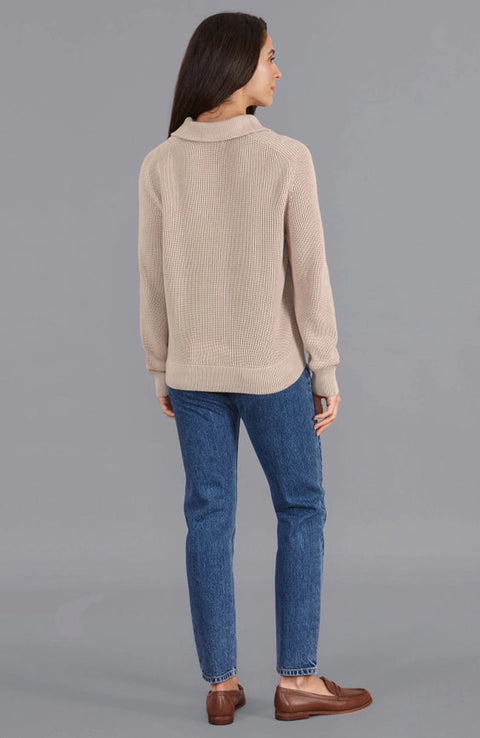 Womens Midweight Cotton Troyer Zip Neck Ribbed Jumper-Jumper-Paul James Knitwear-S-Linen-Urbanheer