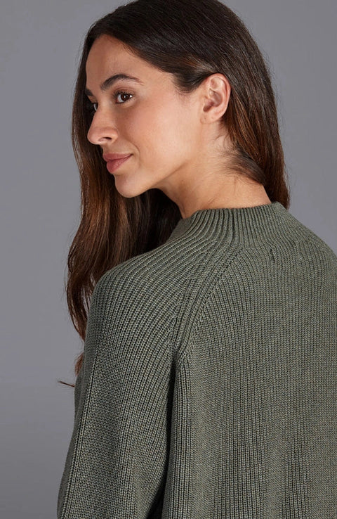 Womens Pure Cotton High Neck Raglan Jumper Khaki-Jumper-Paul James Knitwear-XS-Khaki-Urbanheer